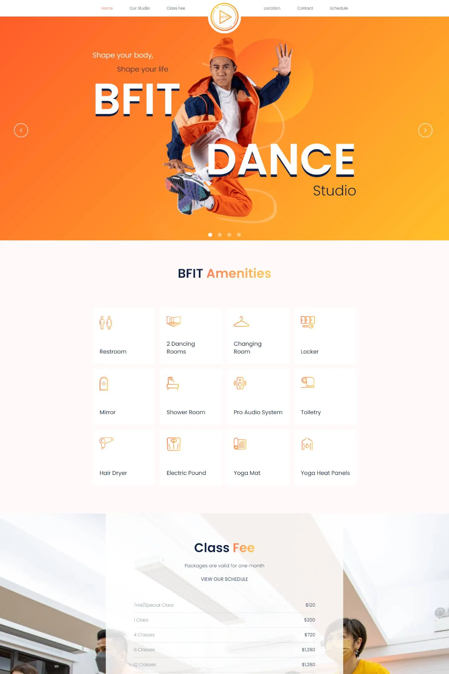 Screenshot of homepage web design for BFit dance studio Hong Kong