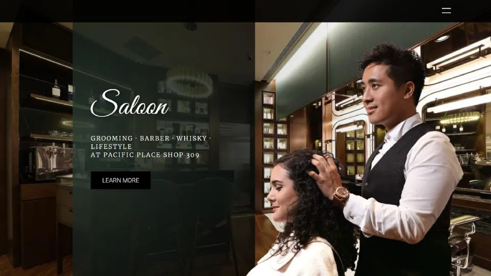 Screenshot of homepage web design website for Saloon Pacific Place, an extravegant Hong Kong salon